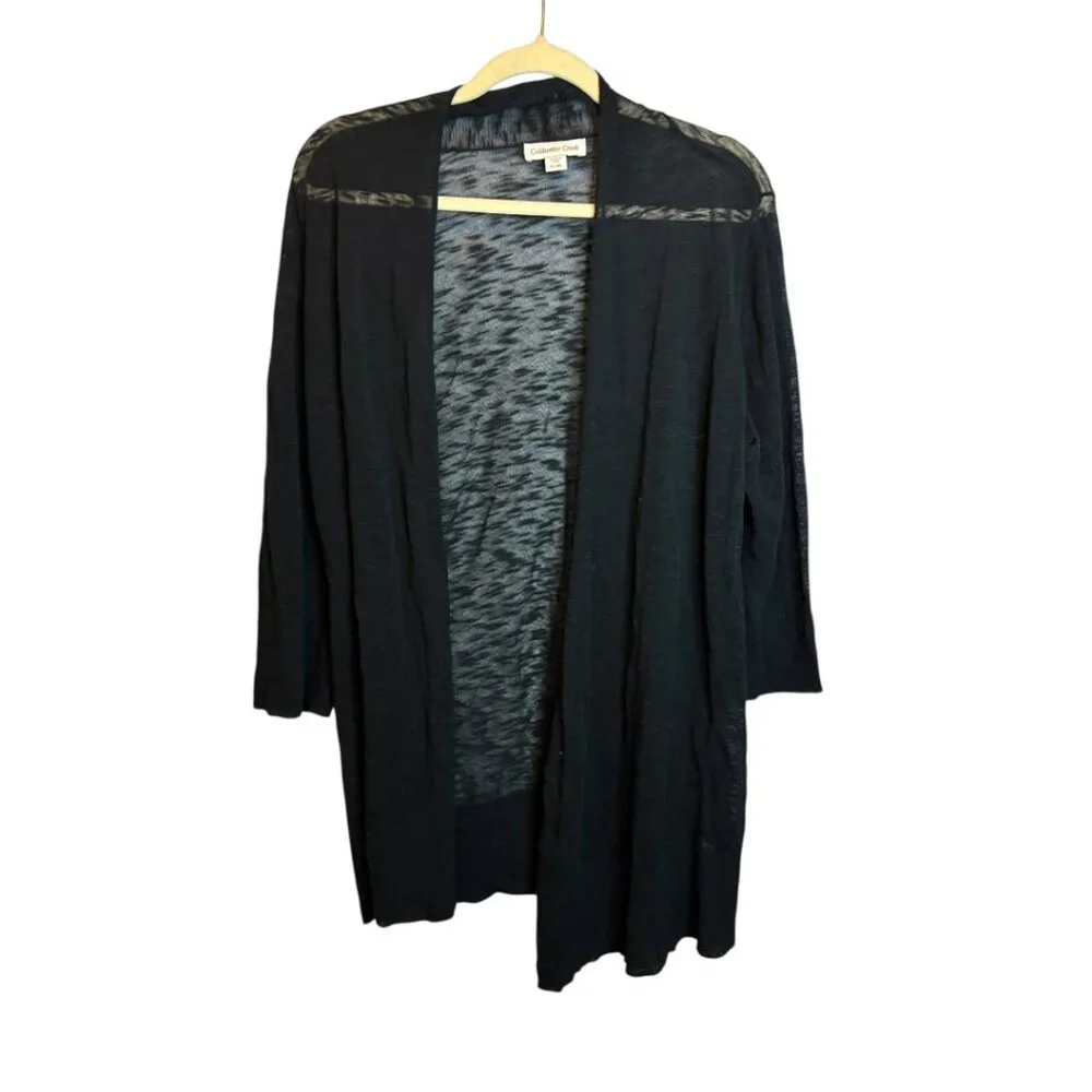 Coldwater Creek Sweater Women's XL Open‎ Front Lightweight Sheer Black